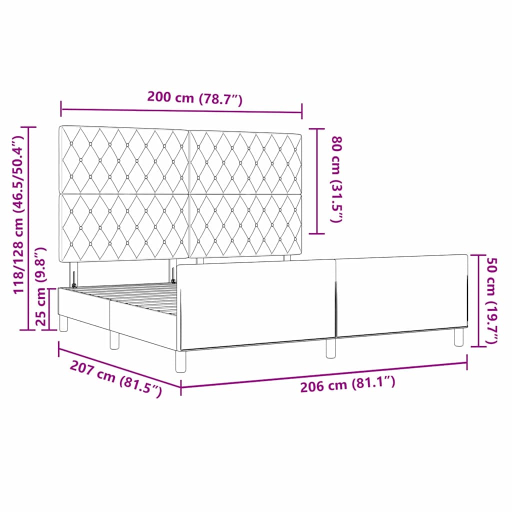 Boxspringbett mit Kopfteil Dunkelgrau 200 x 200 cm Samt