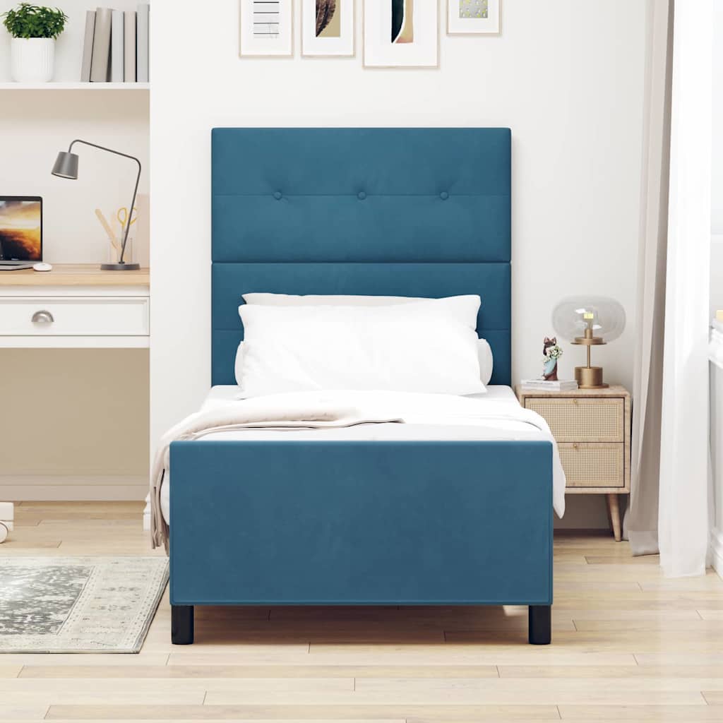 Boxspringbett mit Kopfteil Dunkelblau 90 x 190 cm Samt