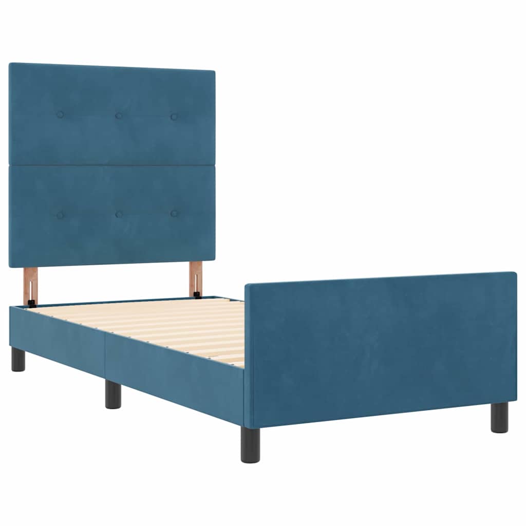 Boxspringbett mit Kopfteil Dunkelblau 90 x 190 cm Samt