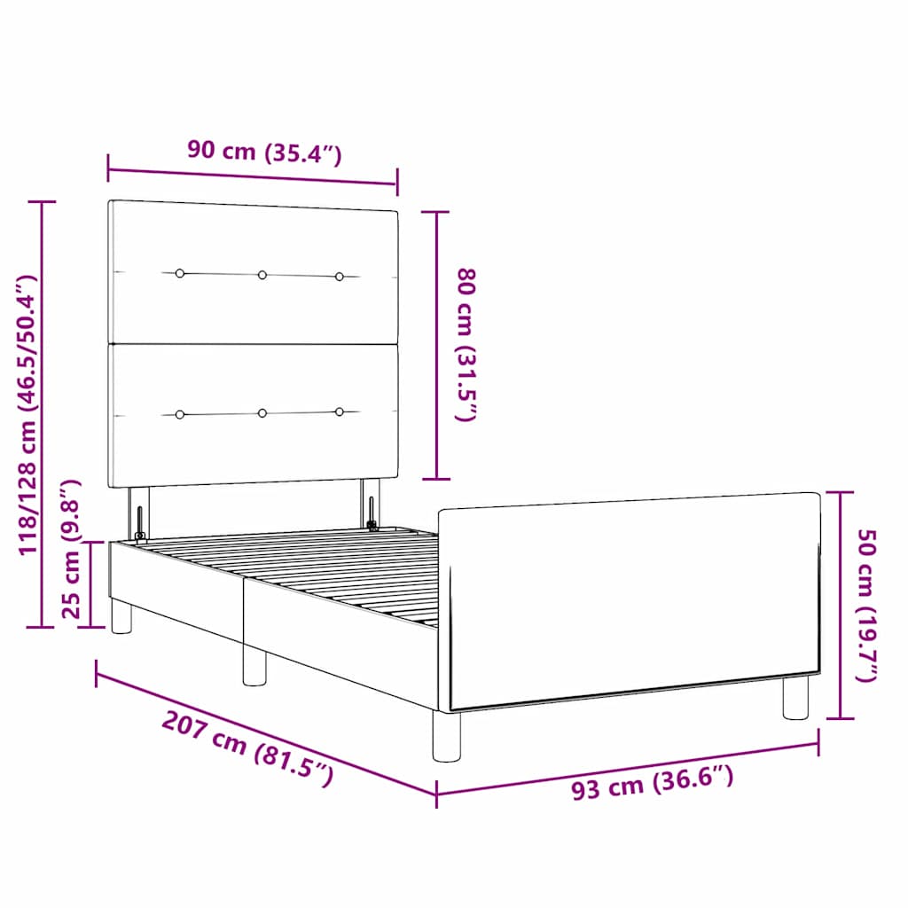 Boxspringbett mit Kopfteil Hellgrau 90 x 200 cm Samt