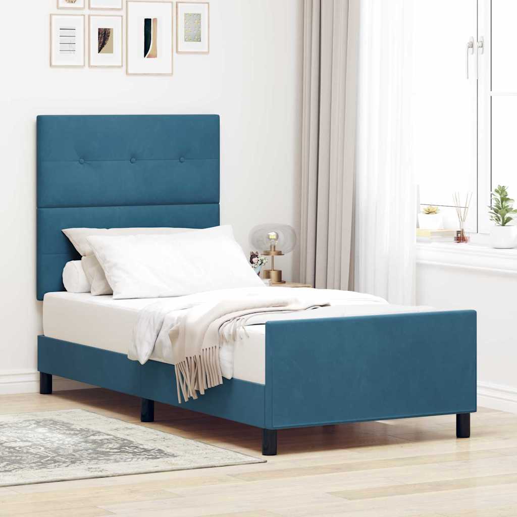 Boxspringbett mit Kopfteil Dunkelblau 90 x 200 cm Samt
