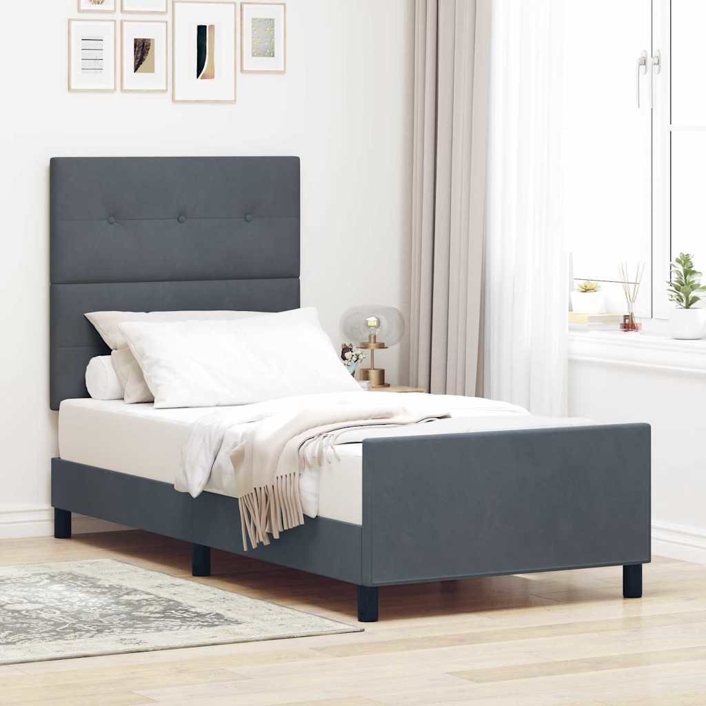 Boxspringbett mit Kopfteil Dunkelgrau 100 x 200 cm Samt