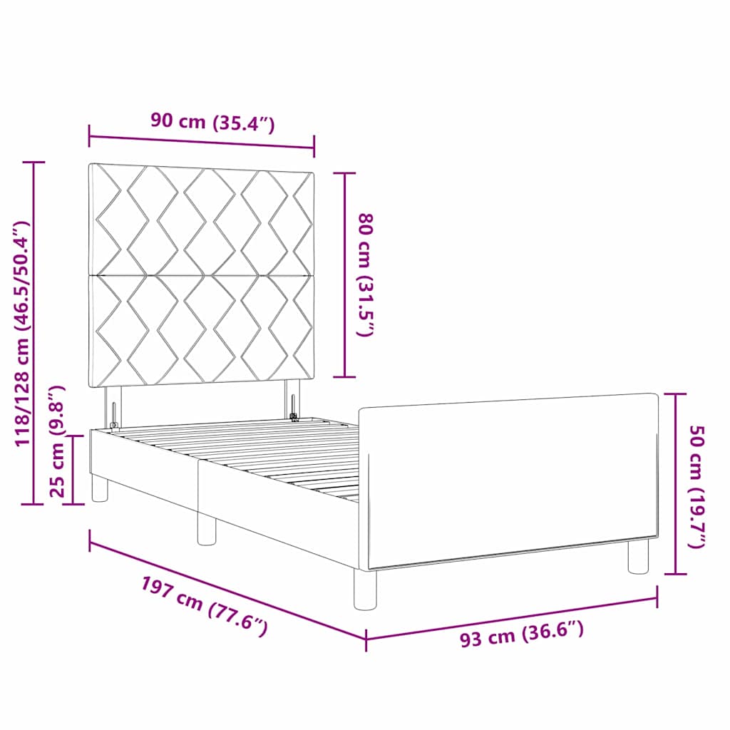 Boxspringbett mit Kopfteil Dunkelgrau 90 x 190 cm Samt