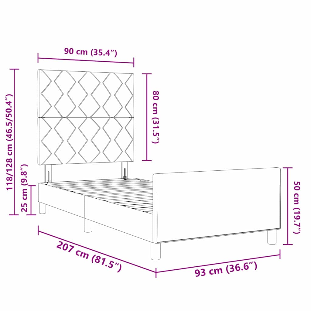 Boxspringbett mit Kopfteil Dunkelgrau 90 x 200 cm Samt