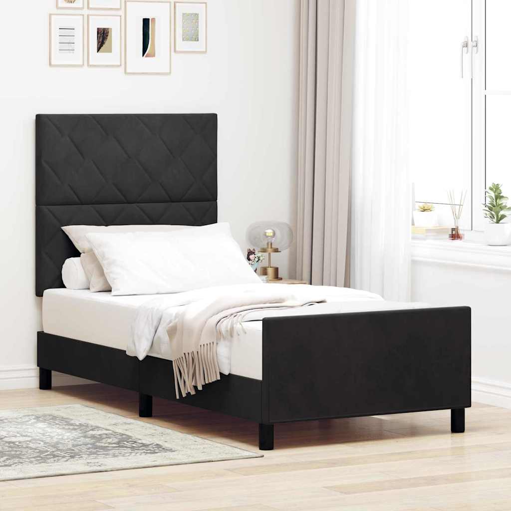 Boxspringbett mit Kopfteil Schwarz 100 x 200 cm Samt