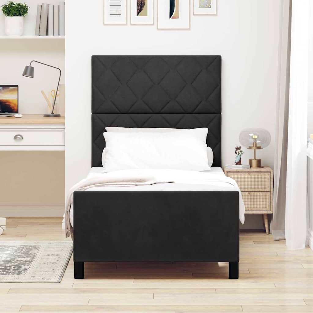 Boxspringbett mit Kopfteil Schwarz 100 x 200 cm Samt