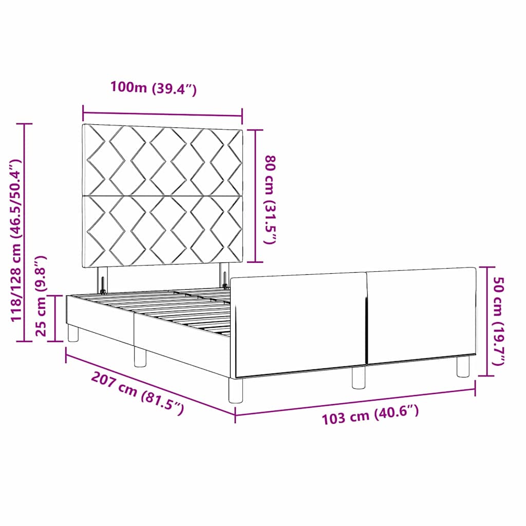 Boxspringbett mit Kopfteil Schwarz 100 x 200 cm Samt