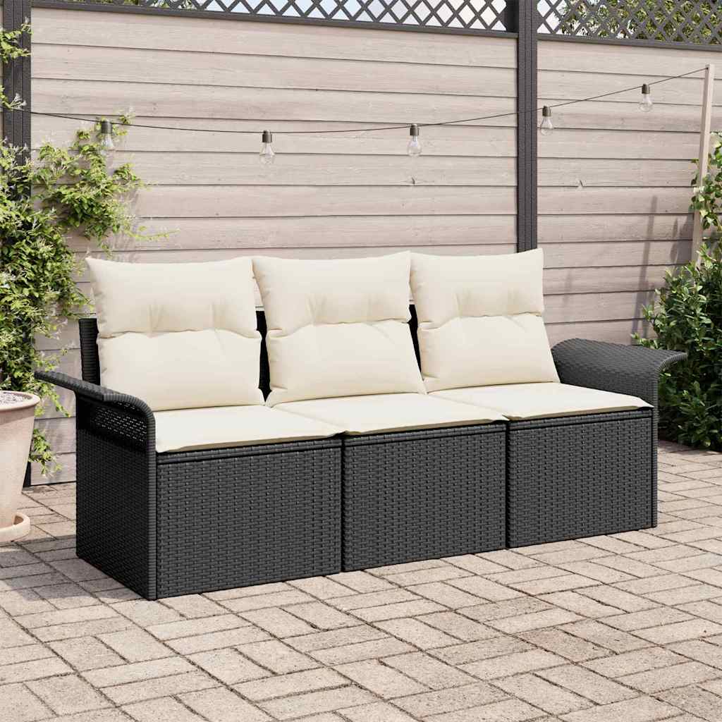 Garten-Sofa-Set 3 stk. Schwarz Poly Rattan