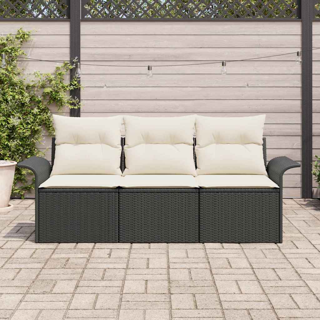 Garten-Sofa-Set 3 stk. Schwarz Poly Rattan