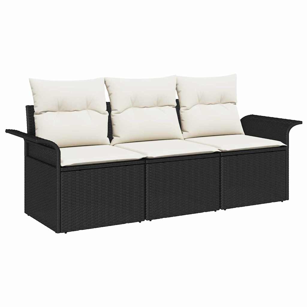 Garten-Sofa-Set 3 stk. Schwarz Poly Rattan