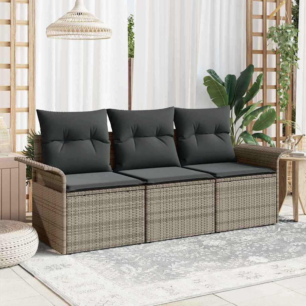 Garten-Sofa-Set 3 stk. Grau Poly Rattan