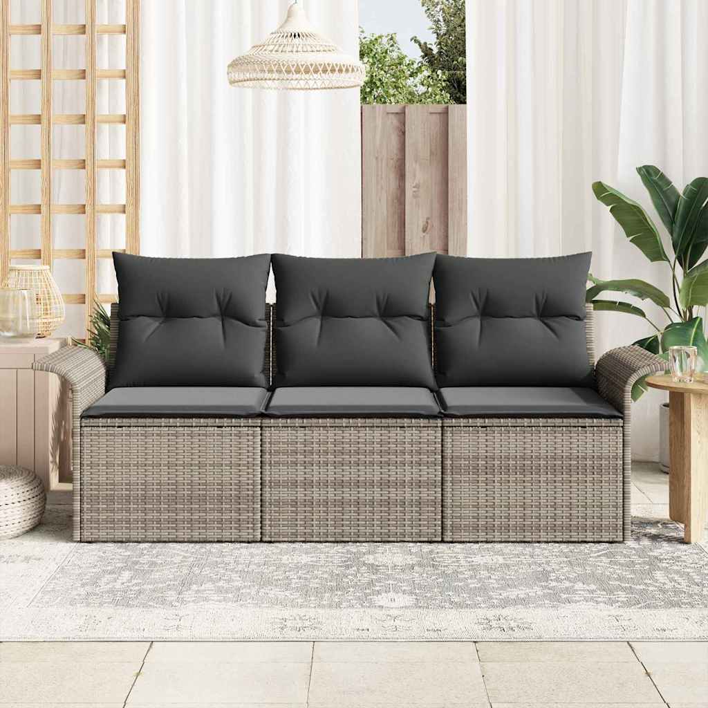 Garten-Sofa-Set 3 stk. Grau Poly Rattan