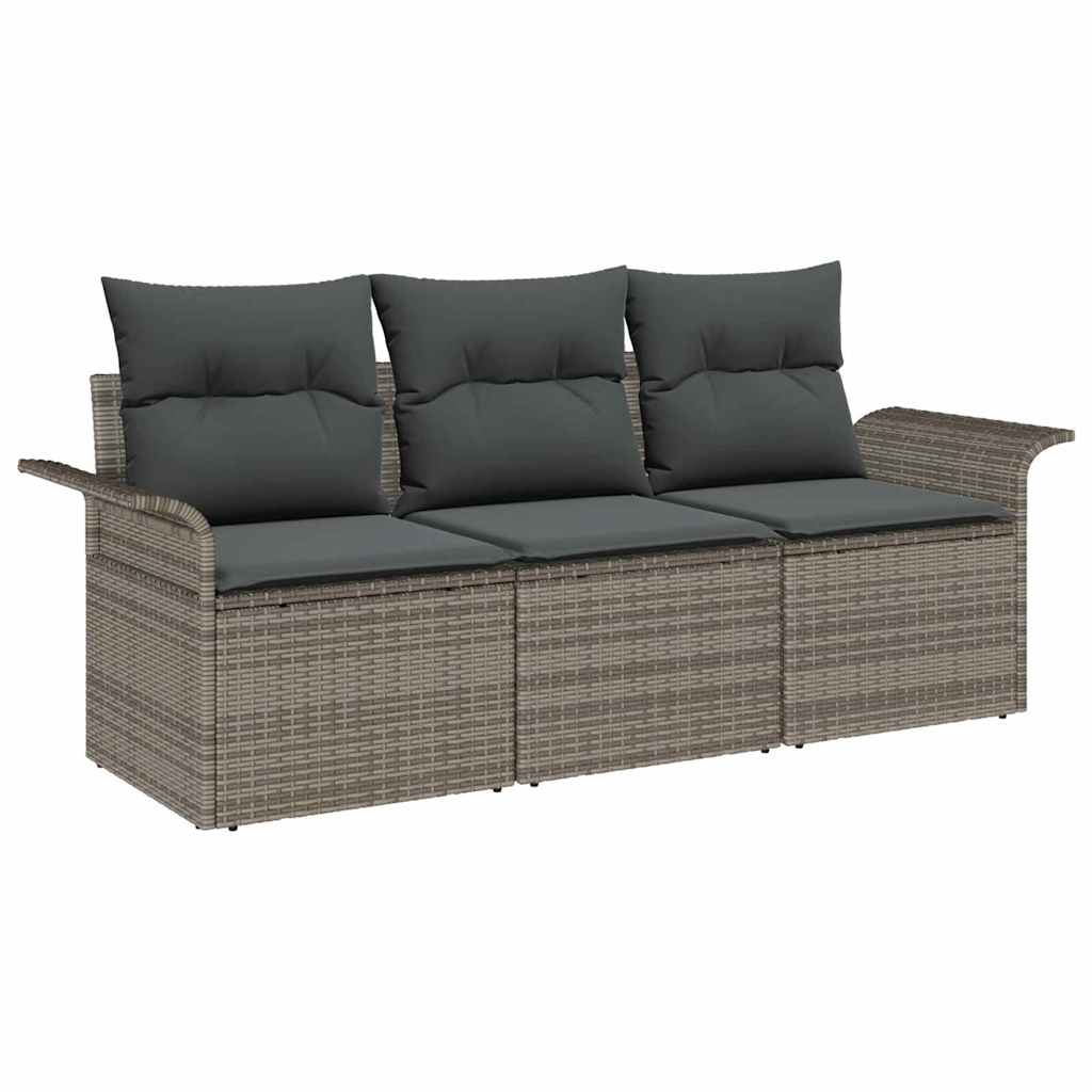 Garten-Sofa-Set 3 stk. Grau Poly Rattan