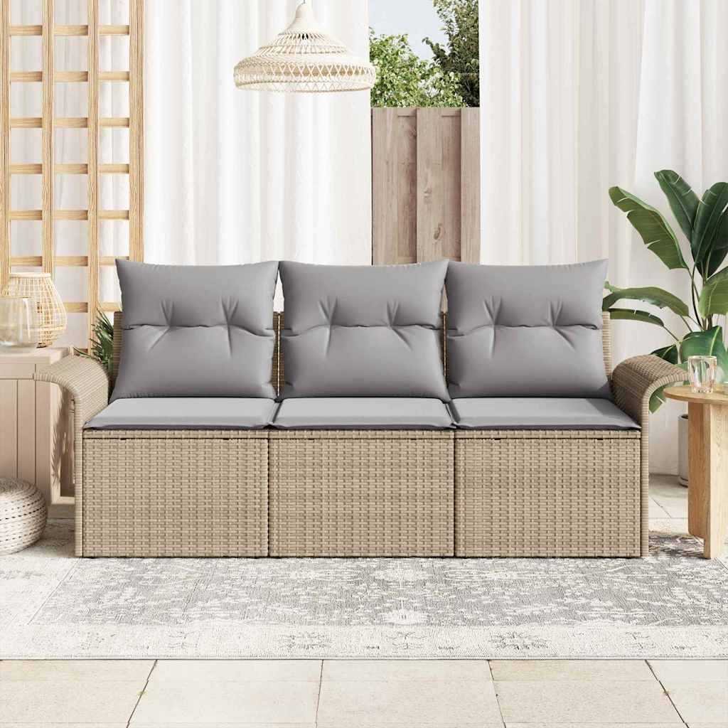 Garten-Sofa-Set mit Kissen mit Speicher 3 pcs Beige Poly Rattan