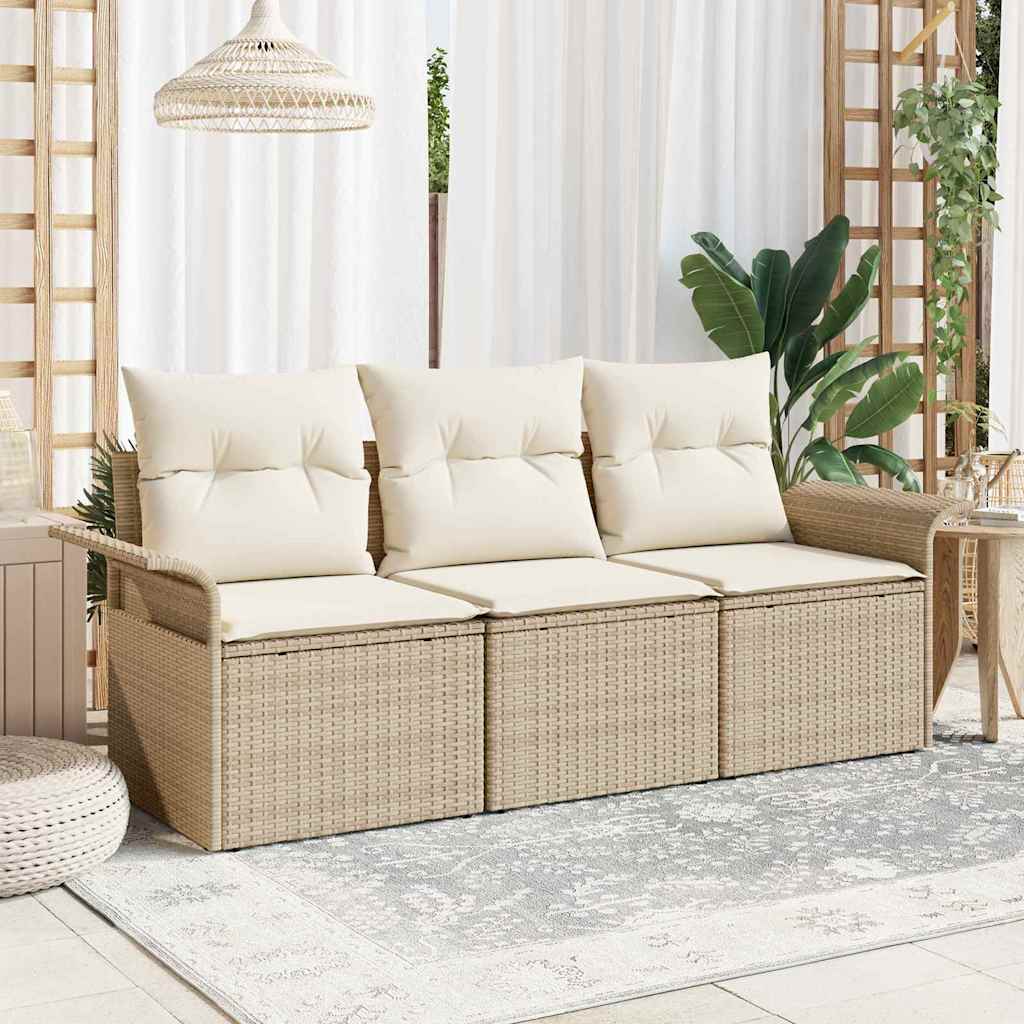 Garten-Sofa-Set 3 stk. Beige Poly Rattan