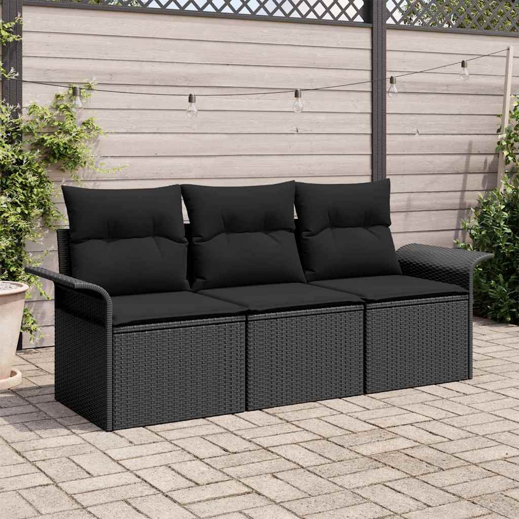 Garten-Sofa-Set 3 stk. Schwarz Poly Rattan