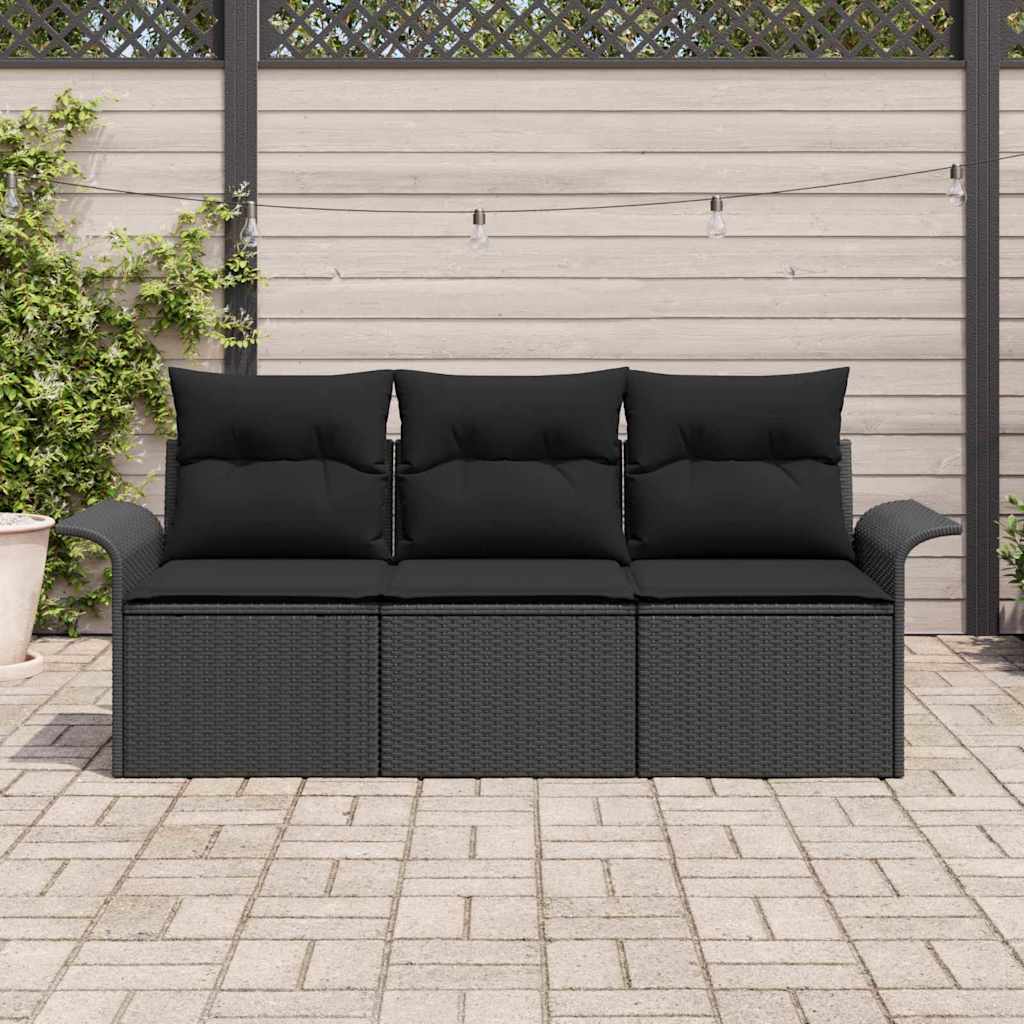 Garten-Sofa-Set 3 stk. Schwarz Poly Rattan