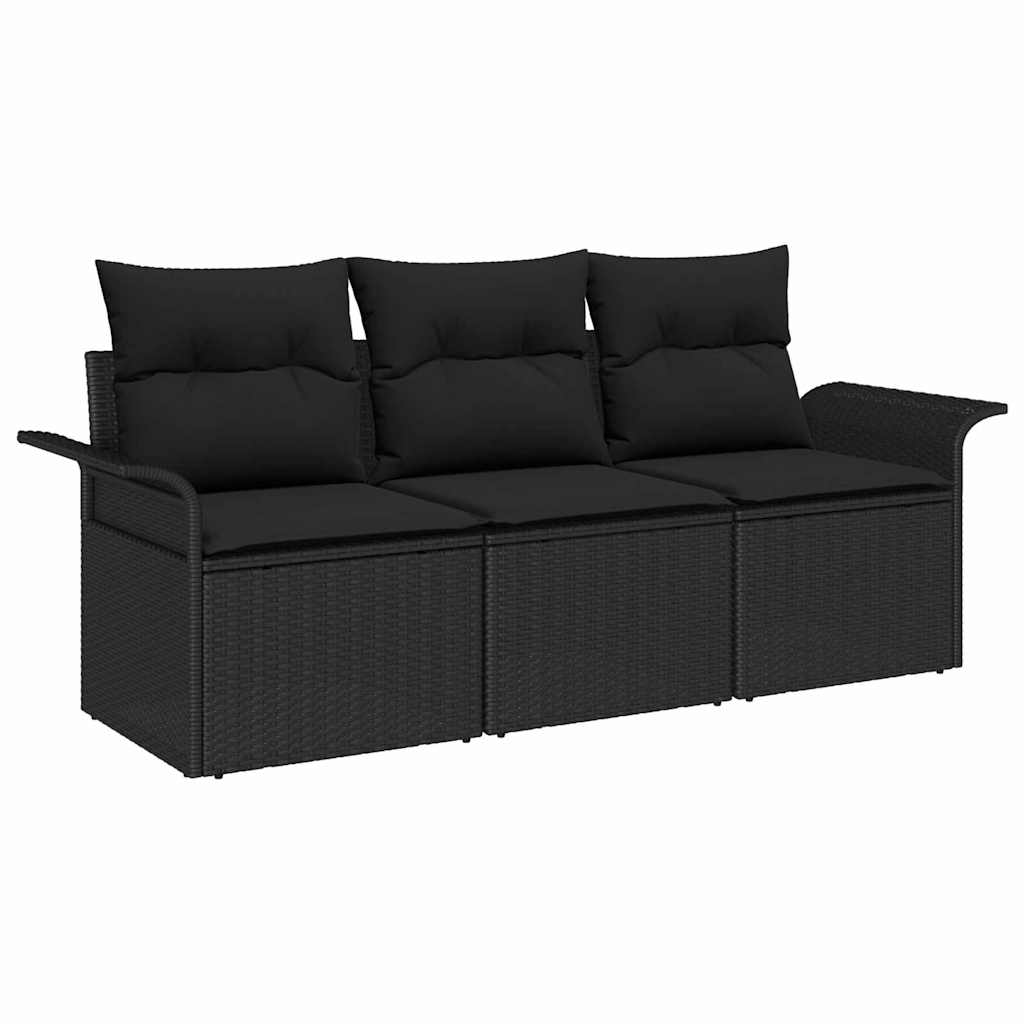 Garten-Sofa-Set 3 stk. Schwarz Poly Rattan