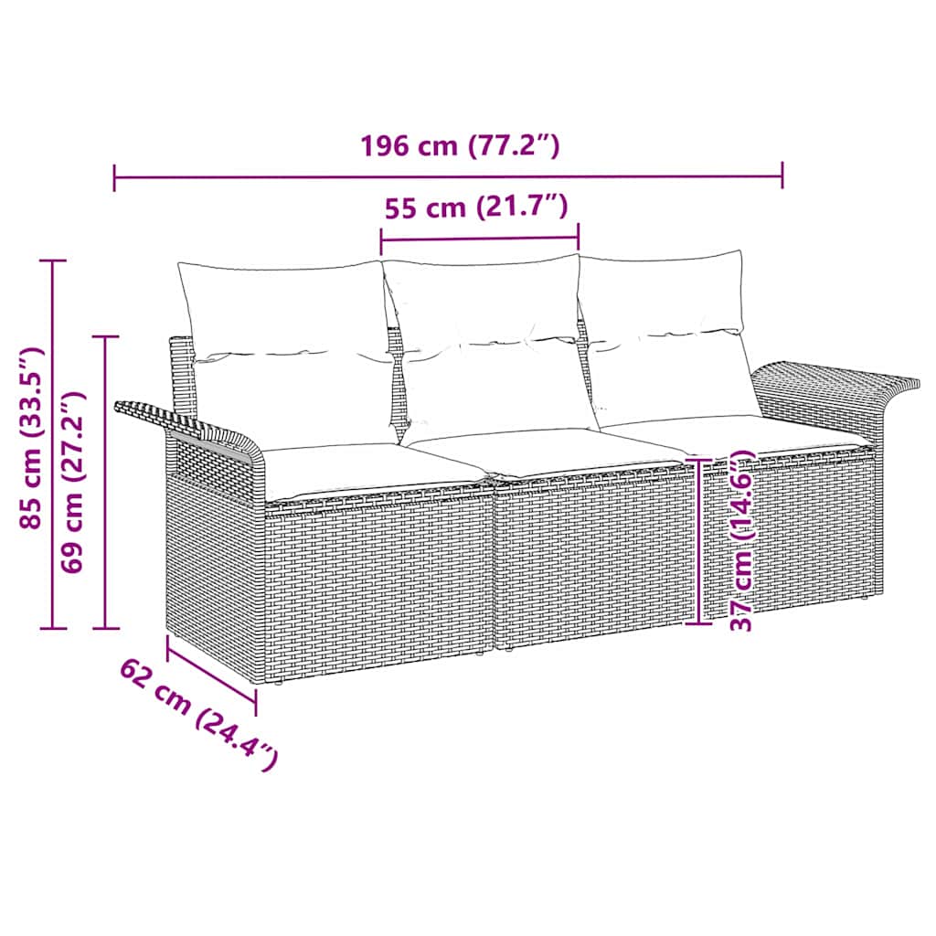 Garten-Sofa-Set 3 stk. Schwarz Poly Rattan
