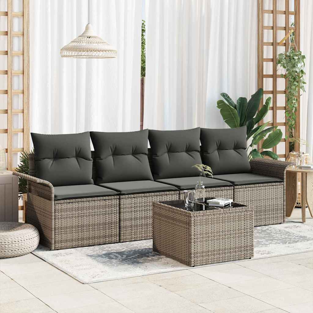 Gartensofa-set 5 stk. Grau Poly-Rattan