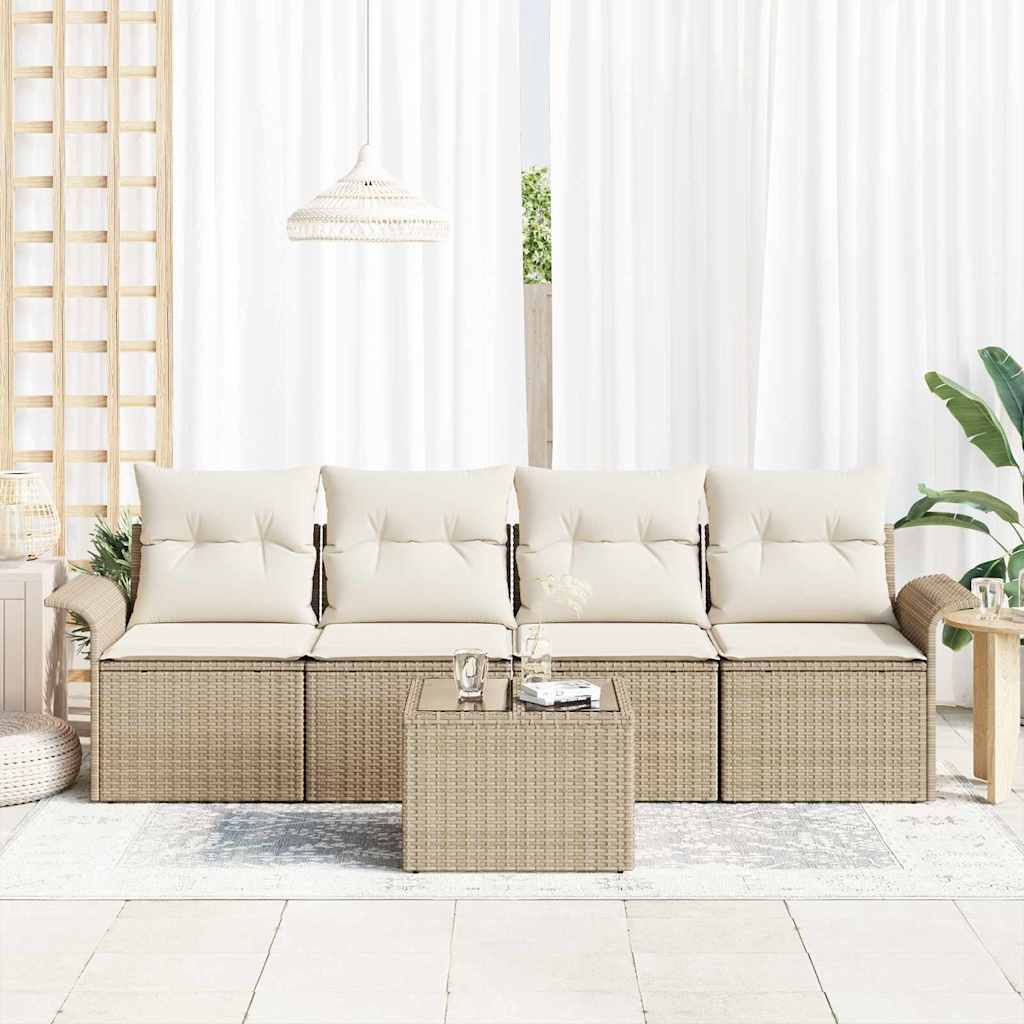 Gartensofa-set 5 Stk. Beige und Creme Poly-Rattan