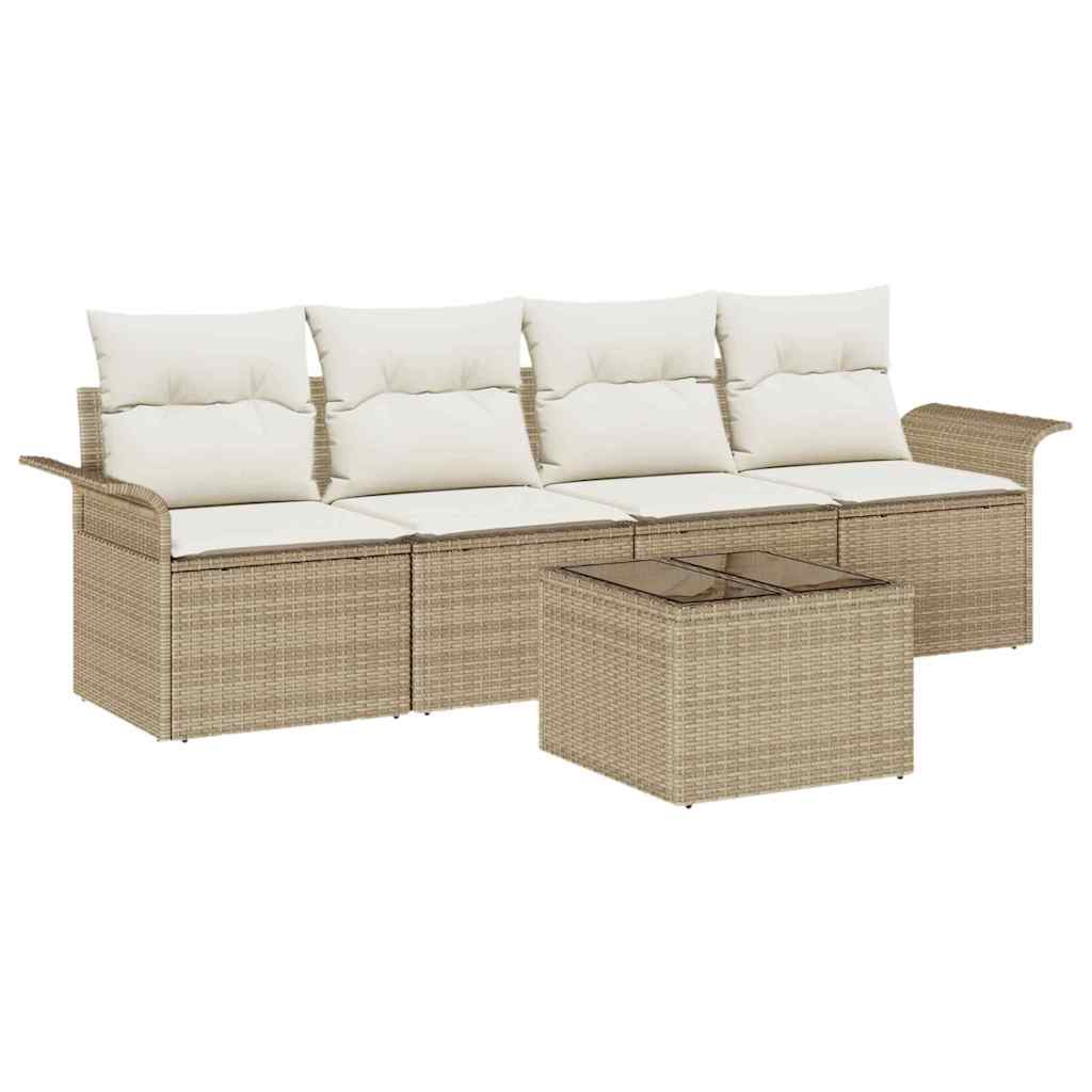 Gartensofa-set 5 Stk. Beige und Creme Poly-Rattan