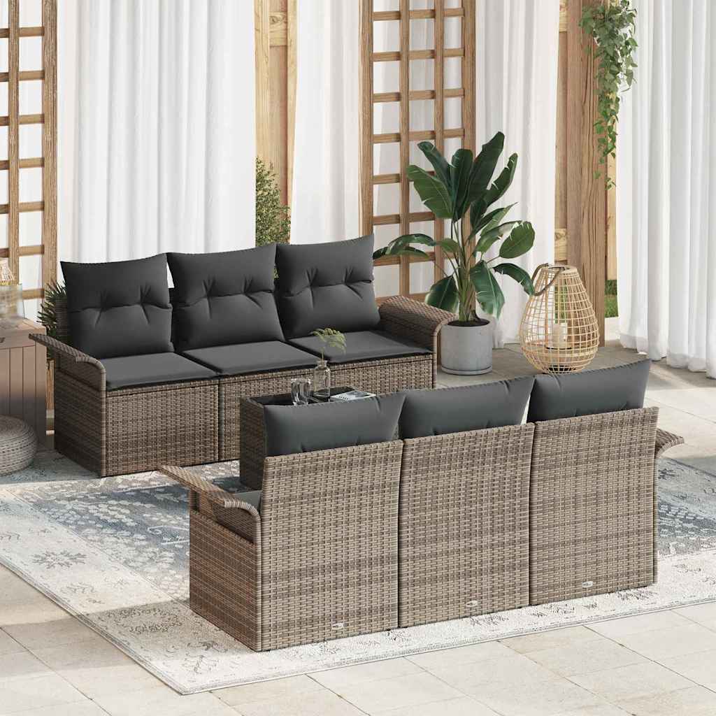 Gartensofa-set mit Kissen mit Speicher 7 pcs Grau Poly-Rattan