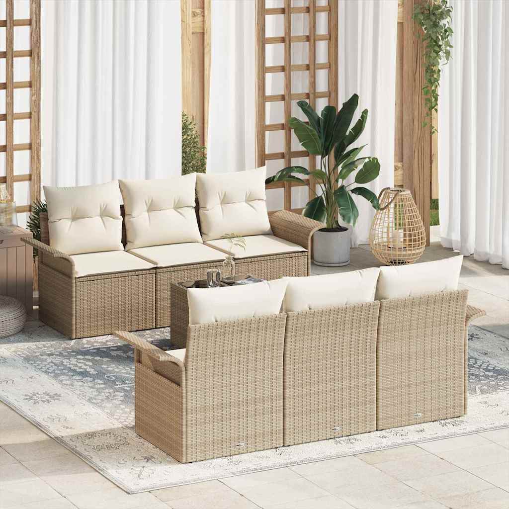 Gartensofa-set 7 Stk. Beige und Creme Poly-Rattan