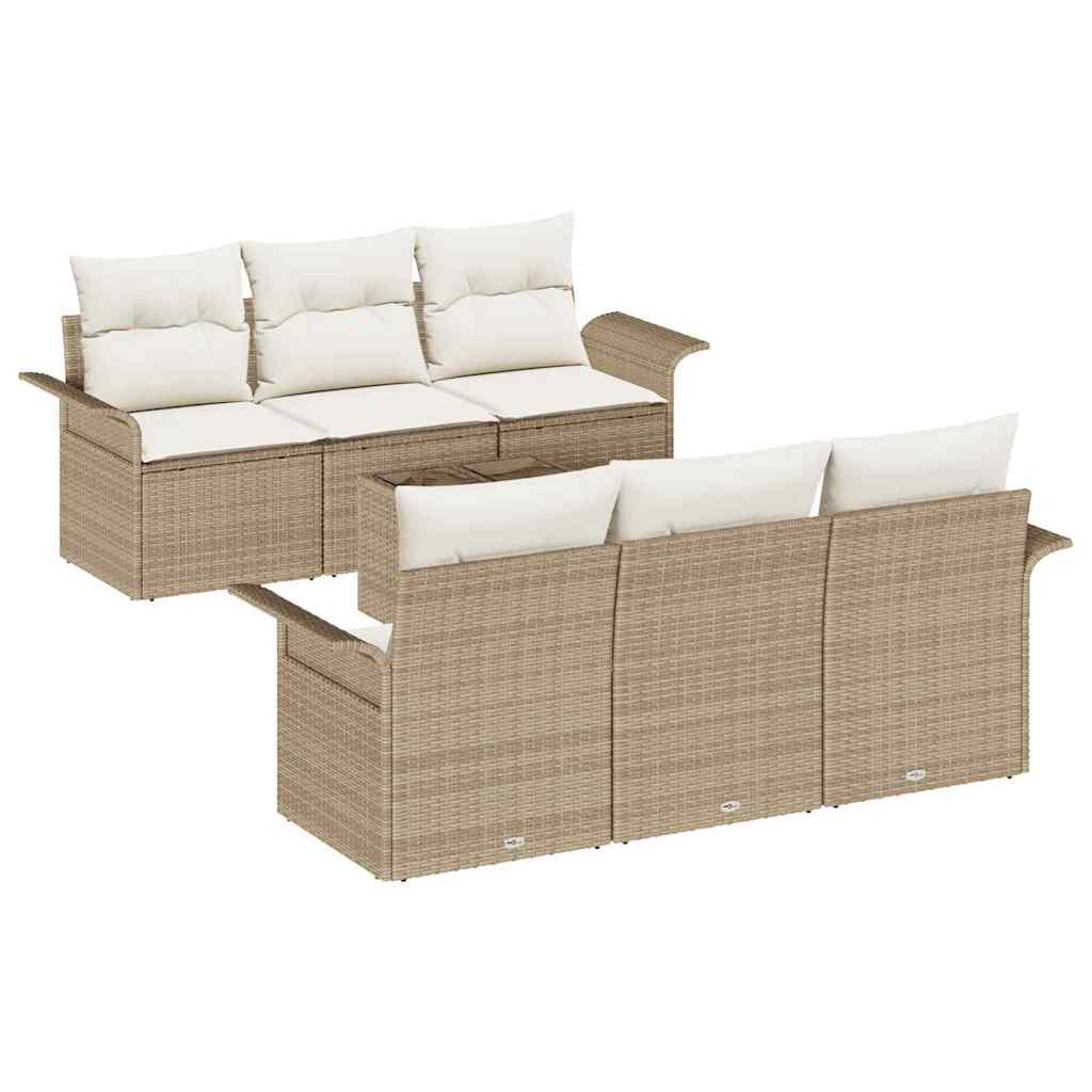 Gartensofa-set 7 Stk. Beige und Creme Poly-Rattan