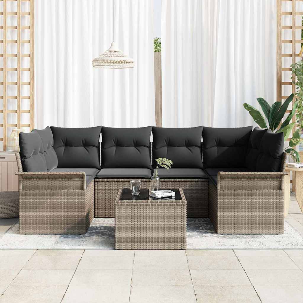 Gartensofa-set 7 pcs Grau 55 x 55 x 37 cm Poly-Rattan