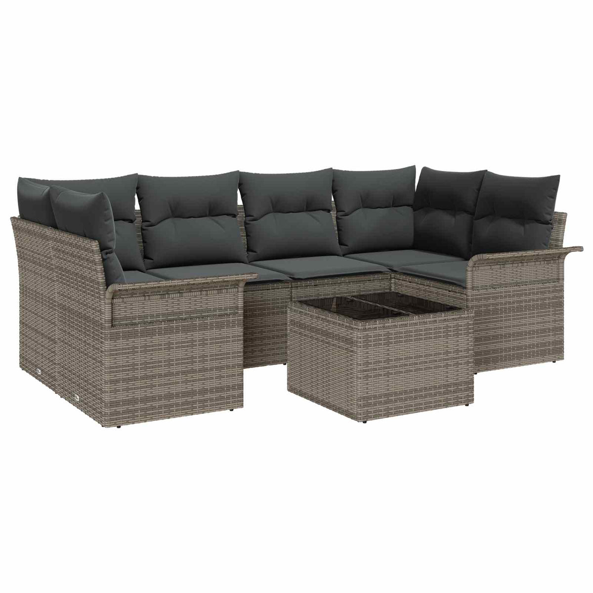 Gartensofa-set 7 pcs 6-Seater Grau Poly-Rattan
