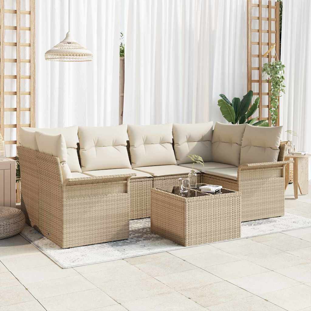 Gartensofa-set 7 stk. 6-Sitzanzahl Beige und Creme Poly-Rattan