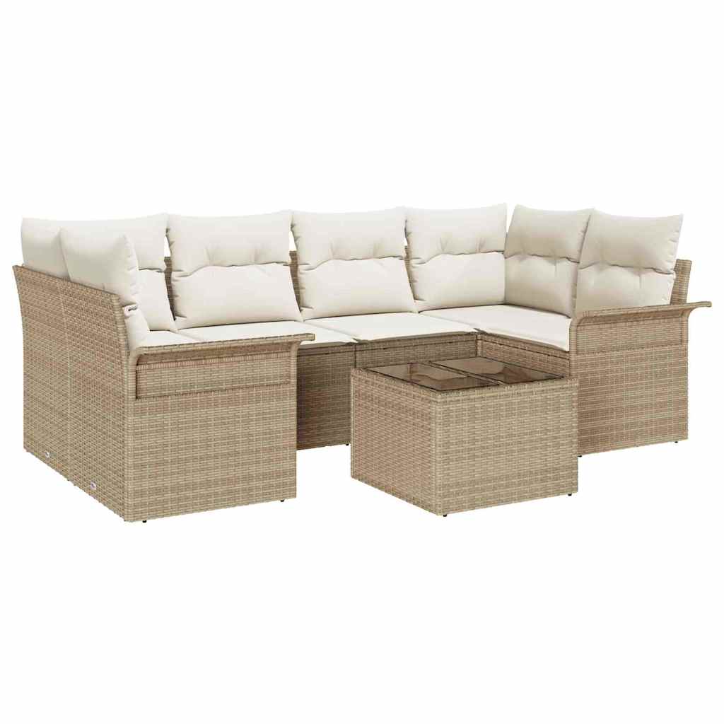 Gartensofa-set 7 stk. 6-Sitzanzahl Beige und Creme Poly-Rattan