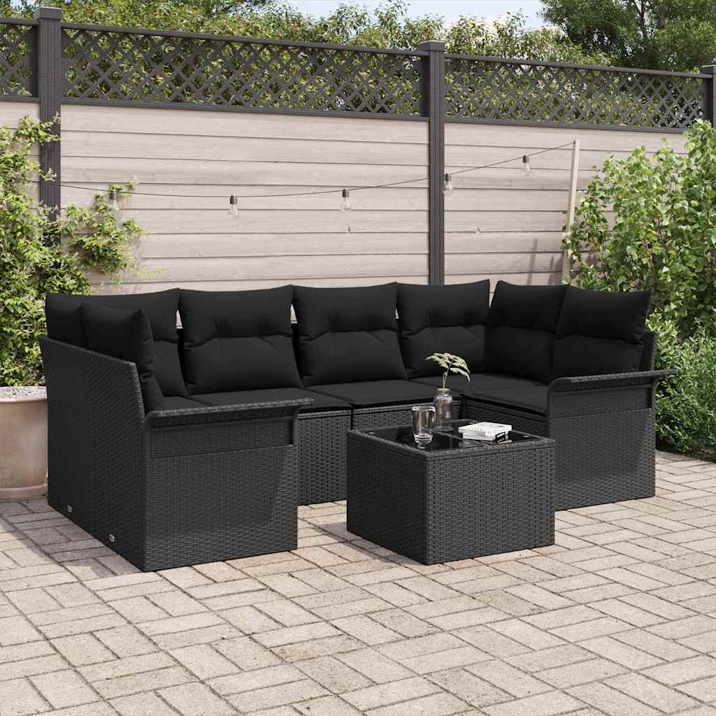 Gartensofa-set 7 pcs Schwarz 55 x 55 x 37 cm Poly-Rattan