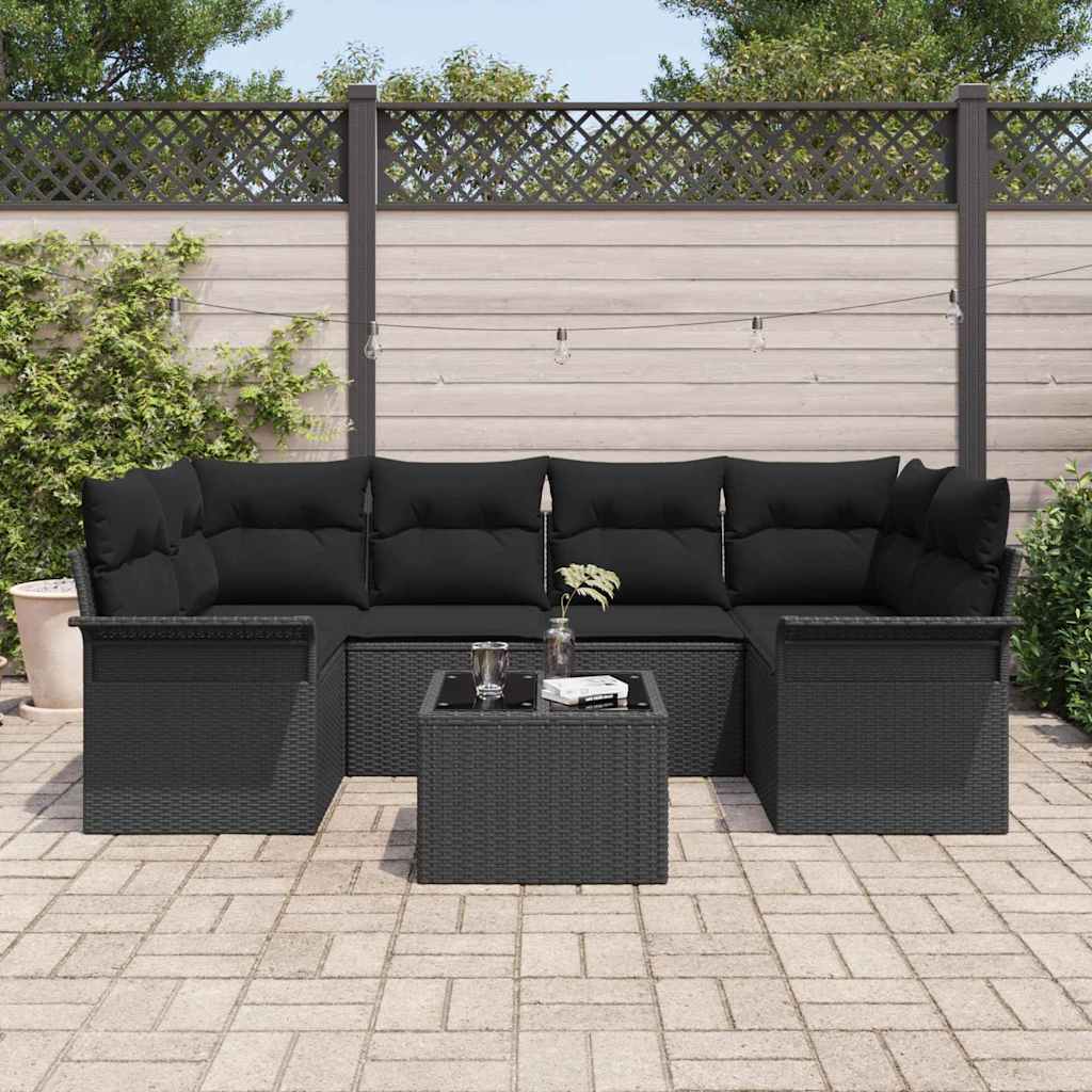 Gartensofa-set 7 stk. 6-Sitzanzahl Schwarz Poly-Rattan