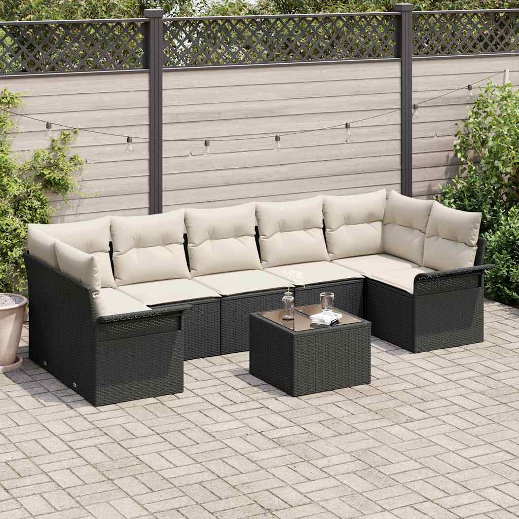 Gartensofa-set 8 stk. Schwarz und Creme Poly-Rattan
