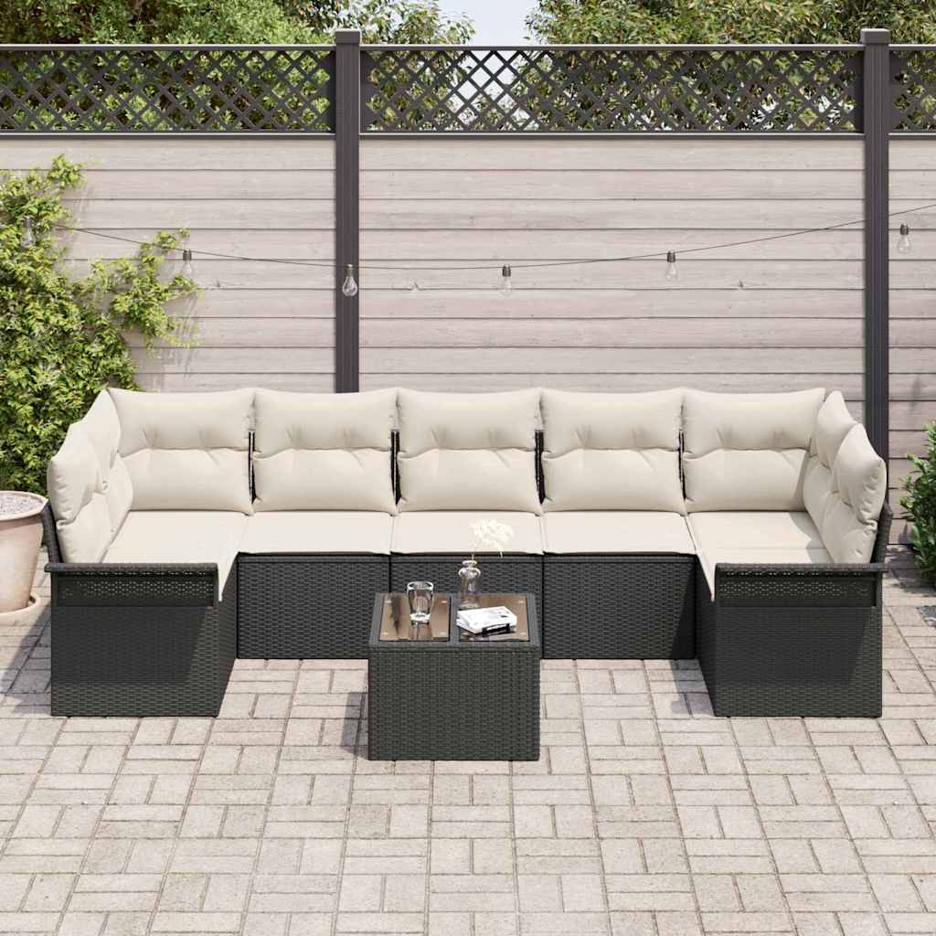 Gartensofa-set 8 stk. Schwarz und Creme Poly-Rattan