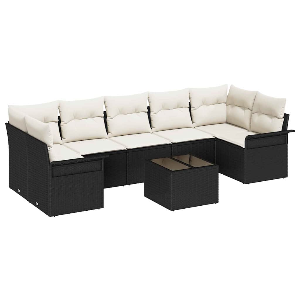 Gartensofa-set 8 stk. Schwarz und Creme Poly-Rattan