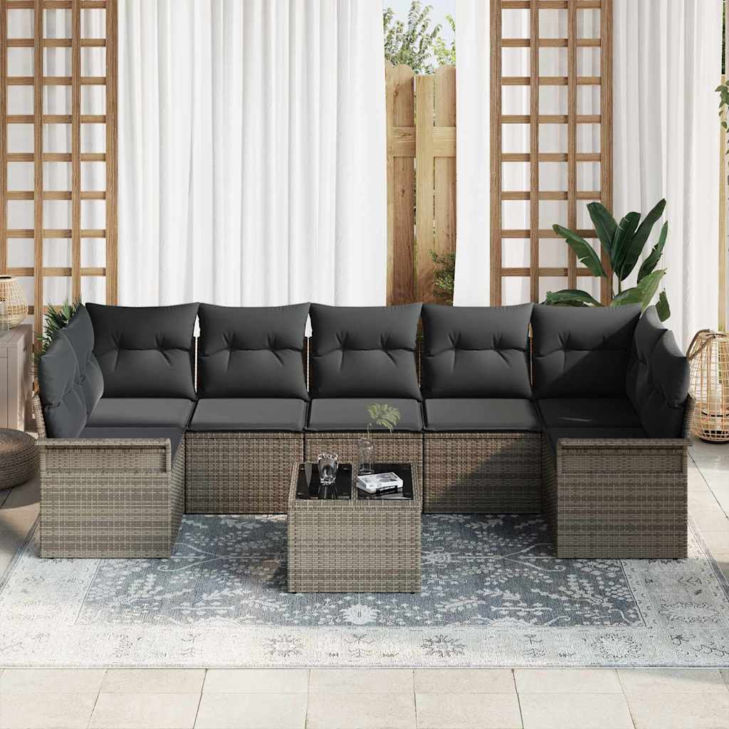 Gartensofa-set mit Kissen mit Speicher 8 pcs Grau Poly-Rattan