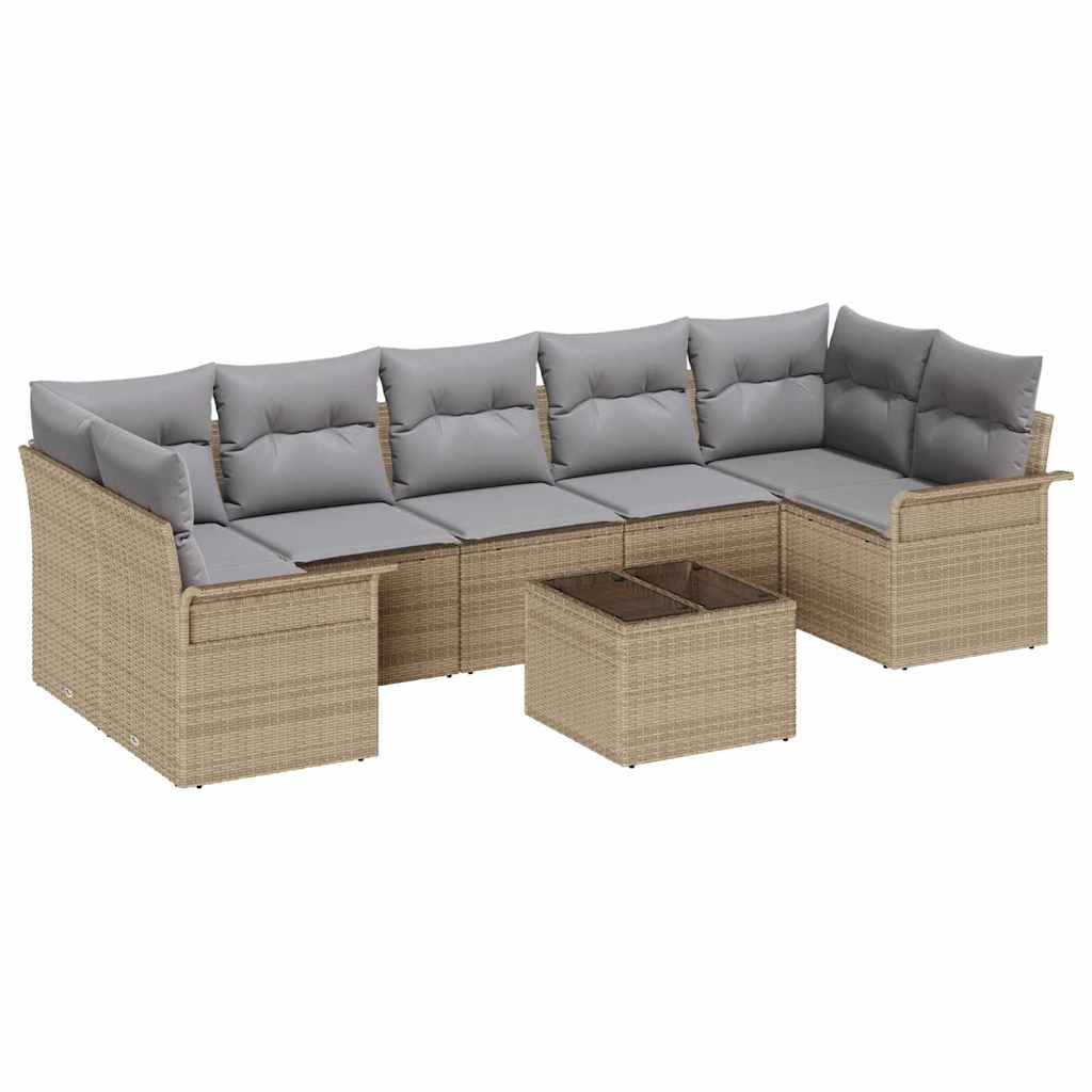 Gartensofa-set mit Kissen 8 pcs Beige und Grau Poly-Rattan
