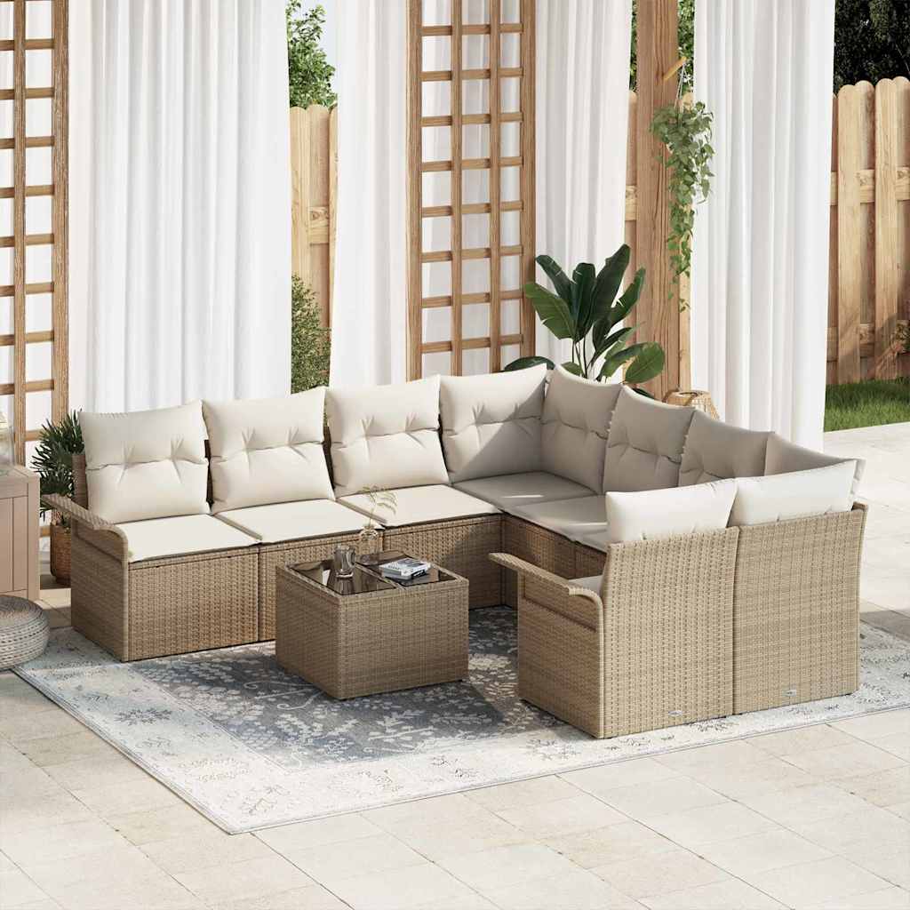 Gartensofa-set 9 stk. Beige und Creme Poly-Rattan