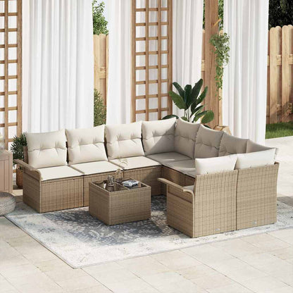 Gartensofa-set 9 stk. Beige und Creme Poly-Rattan