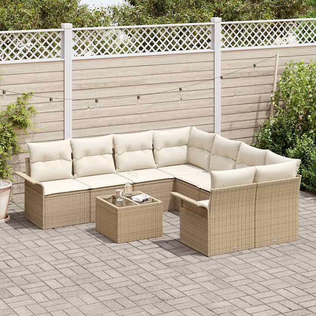 Gartensofa-set 9 stk. Beige und Creme Poly-Rattan
