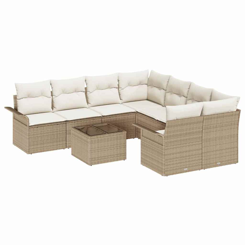 Gartensofa-set 9 stk. Beige und Creme Poly-Rattan