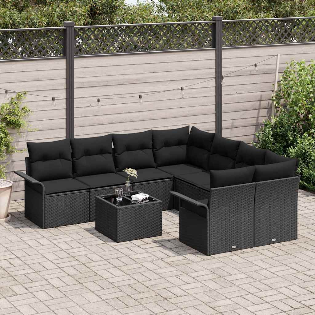 Gartensofa-set 9 stk. Schwarz Poly-Rattan