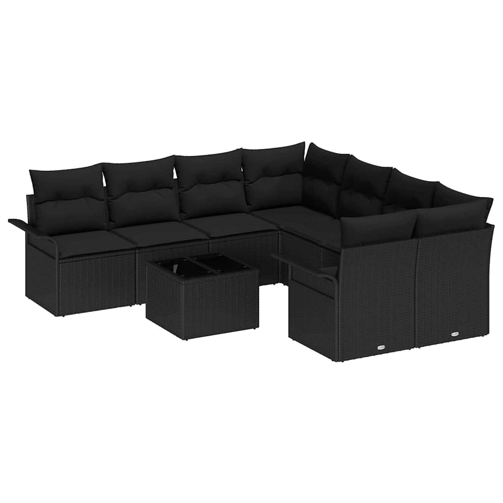 Gartensofa-set 9 stk. Schwarz Poly-Rattan