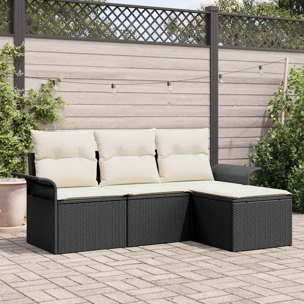 Gartensofa-set 4 stk. Schwarz Poly-Rattan
