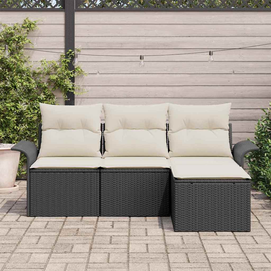 Gartensofa-set 4 stk. Schwarz Poly-Rattan