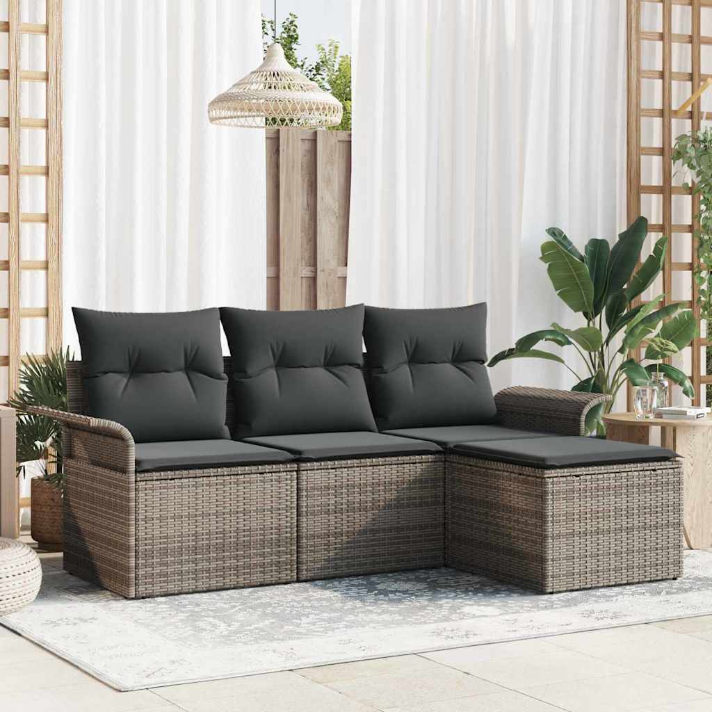 Gartensofa-set 4 stk. Grau Poly-Rattan