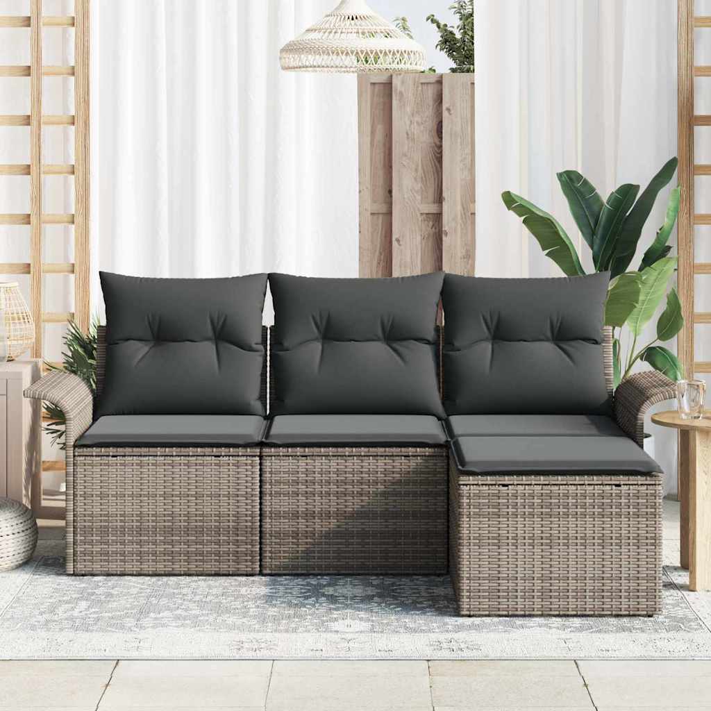 Gartensofa-set 4 stk. Grau Poly-Rattan